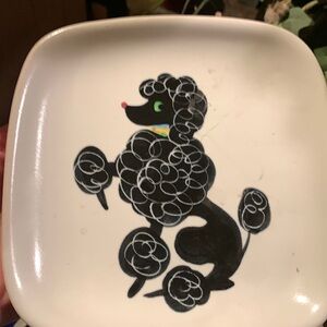 Vintage Glidden Pottery Stoneware Poodle Dog Square Serving Plate #35 1950s
